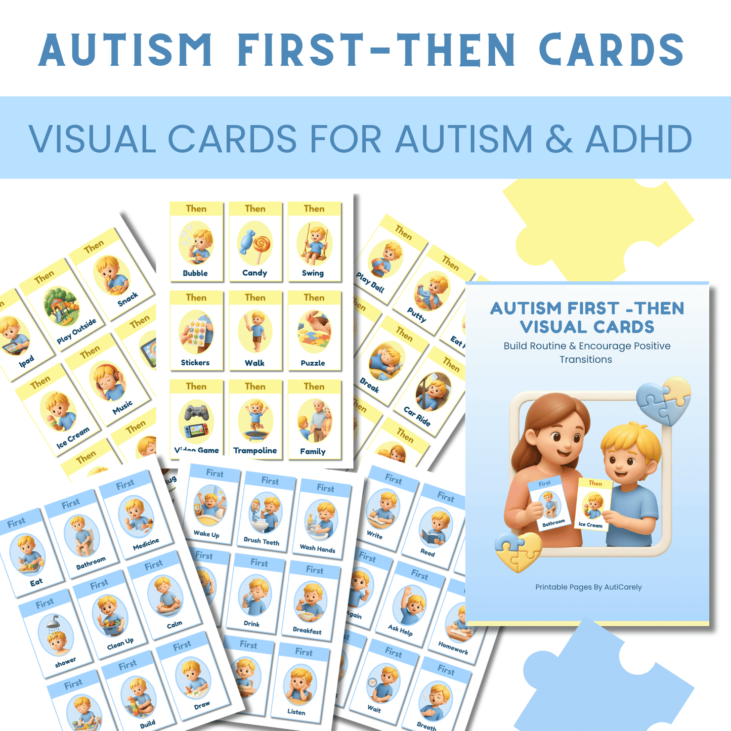 First Then Visual Cards for Autism | Printable ABA Behavior Support | Special Needs Visual Schedule | Instant Download