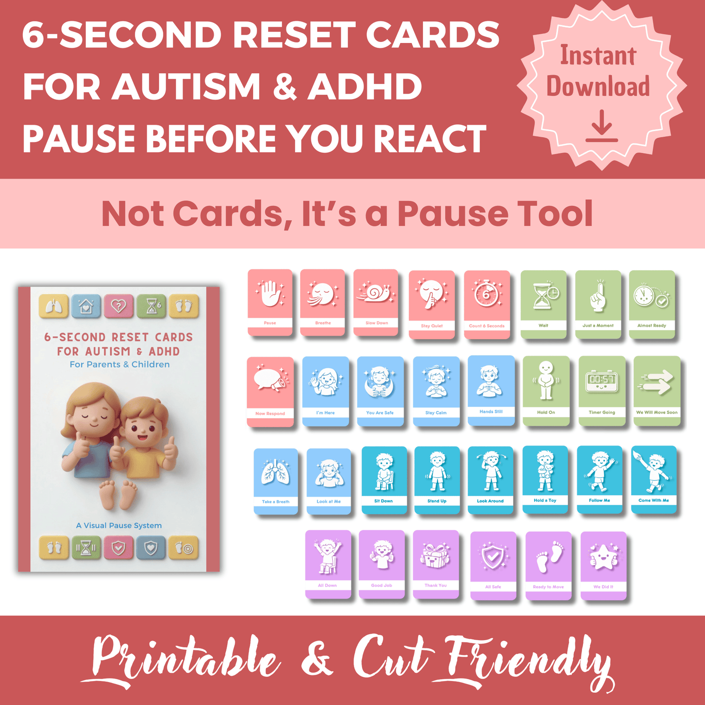 6-Second Reset Cards for Autism & ADHD | Calm Meltdown Prevention Visual System | visual supports