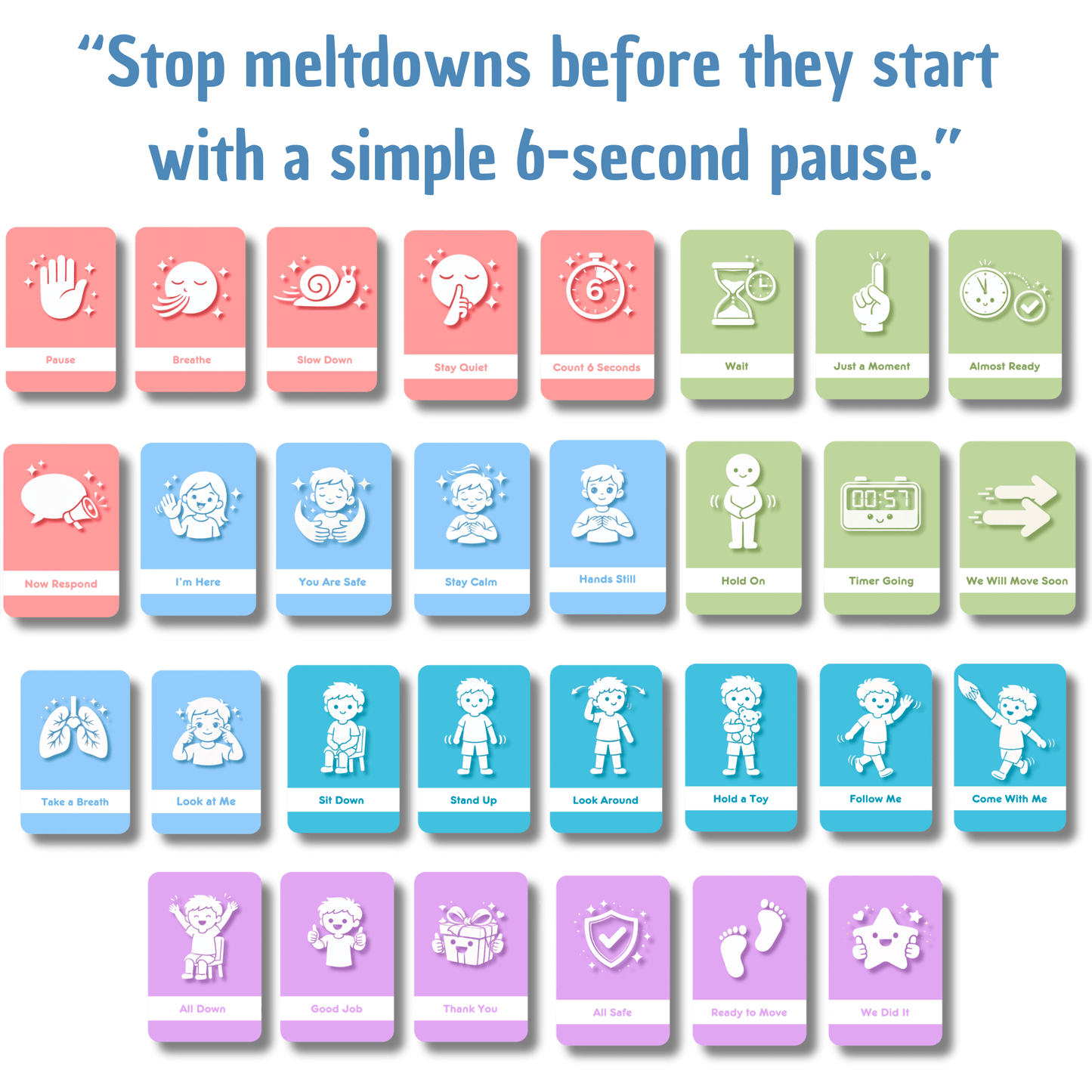 6-Second Reset Cards for Autism & ADHD | Calm Meltdown Prevention Visual System | visual supports