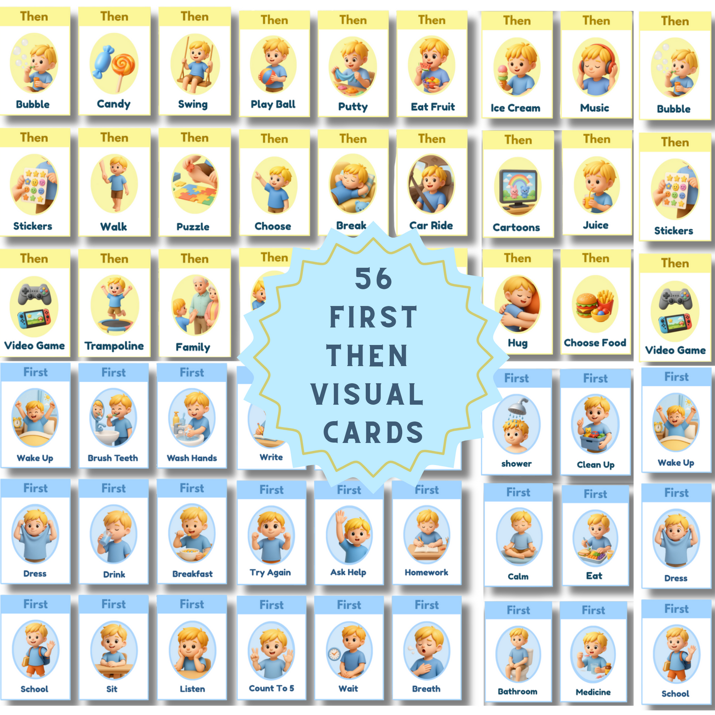 First Then Visual Cards for Autism | Printable ABA Behavior Support | Special Needs Visual Schedule | Instant Download