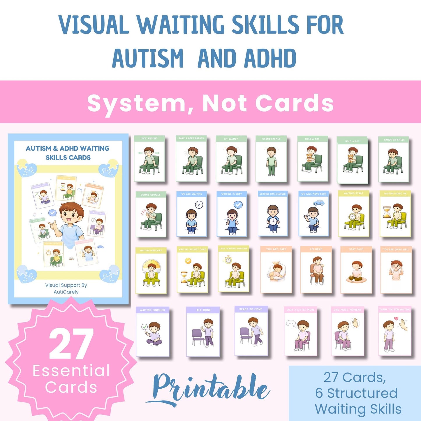Autism & ADHD Waiting Skills Cards For Calm Transitions & Reduced Anxiety (Printable)