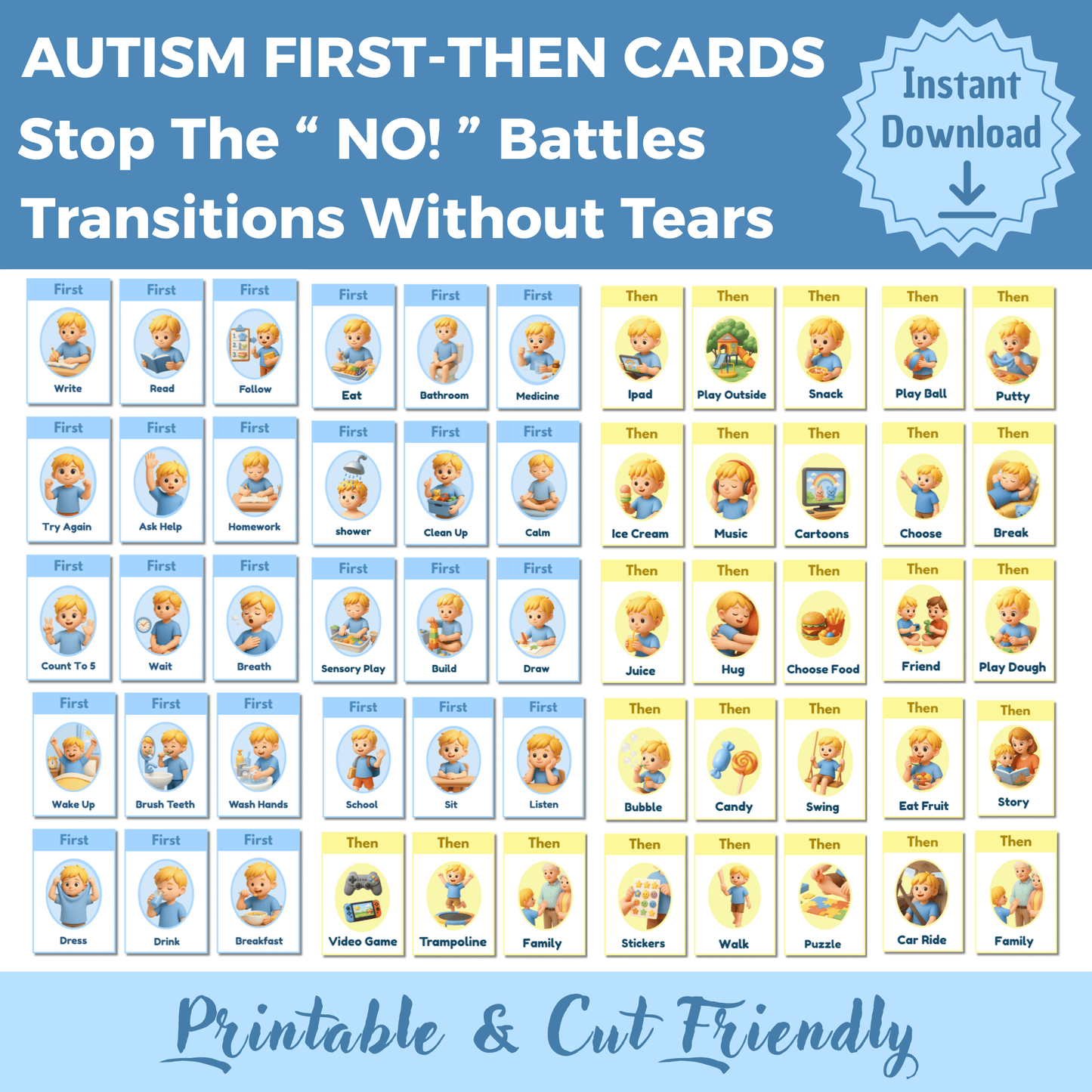 First Then Visual Cards for Autism | Printable ABA Behavior Support | Special Needs Visual Schedule | Instant Download