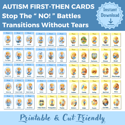 First Then Visual Cards for Autism | Printable ABA Behavior Support | Special Needs Visual Schedule | Instant Download