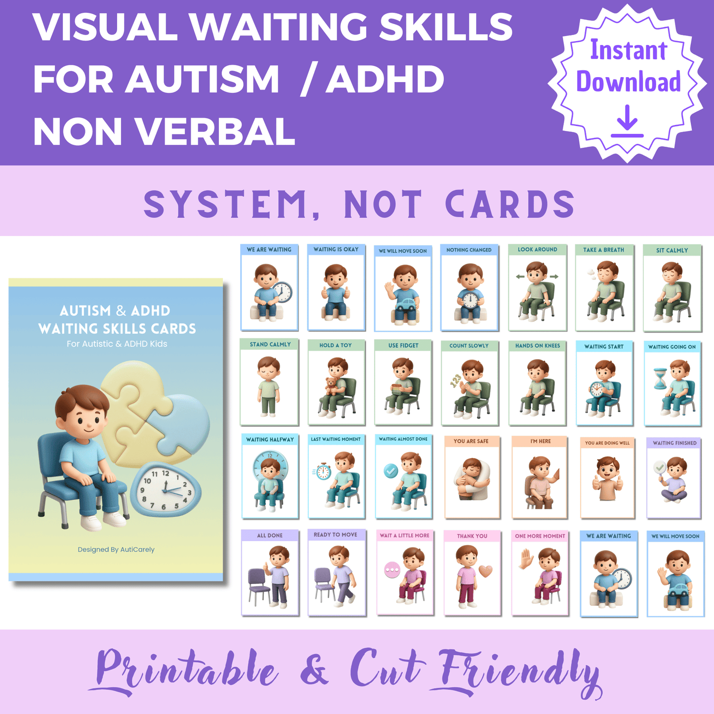 Autism & ADHD Waiting Skills Cards For Calm Transitions & Reduced Anxiety (Printable)