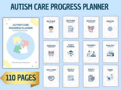 Autism Care Progress Planner with Visual Cards (Printable & Digital)