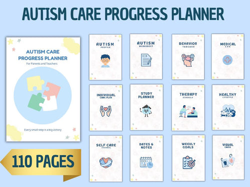 Autism Care Progress Planner with Visual Cards (Printable & Digital)