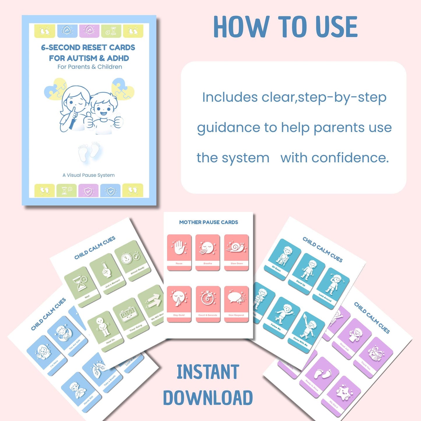 6-Second Reset Cards for Autism & ADHD | Calm Meltdown Prevention Visual System | visual supports