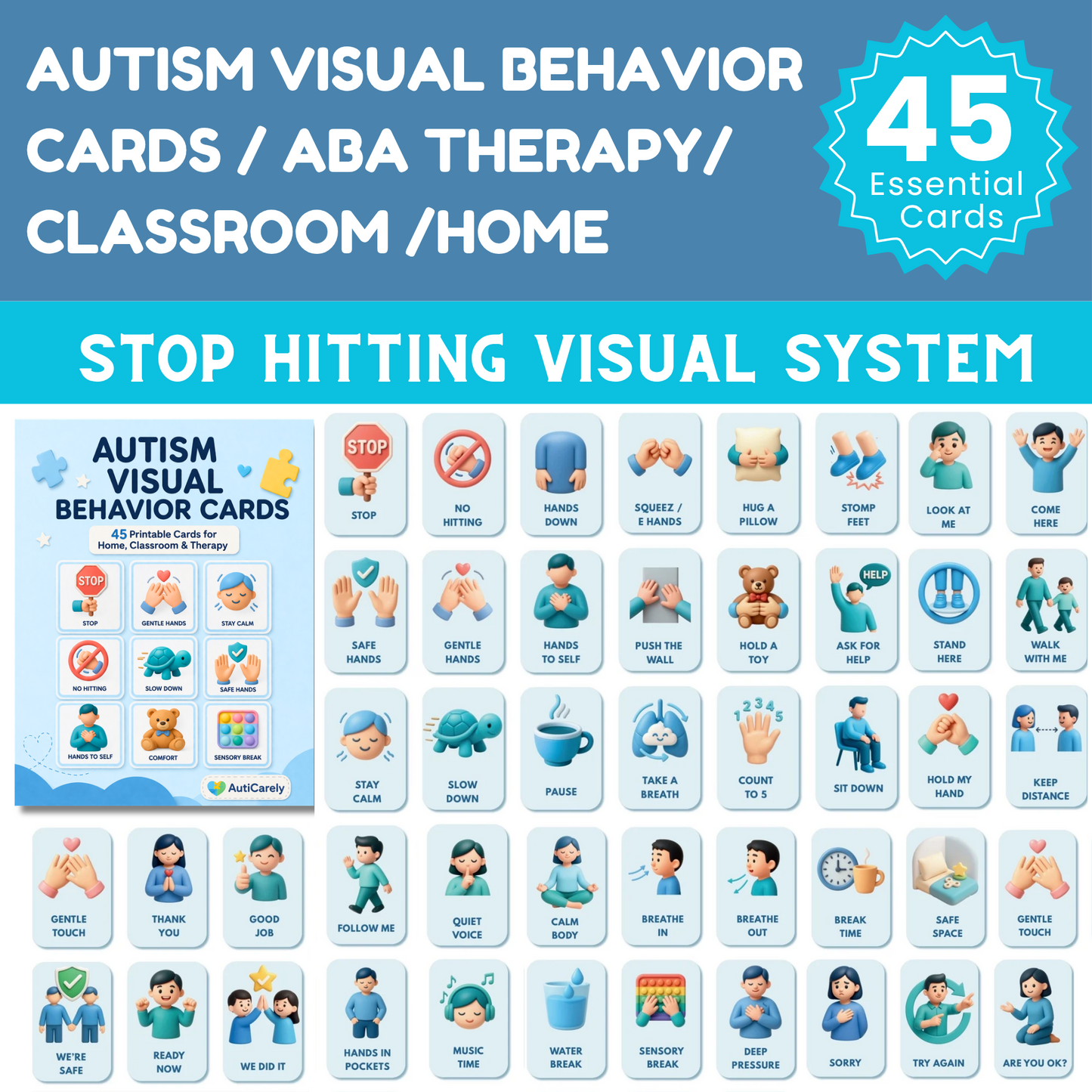 Finally Calm the Hitting & Meltdowns | 45 Autism Behavior Cards for ABA Therapy Home & Classroom