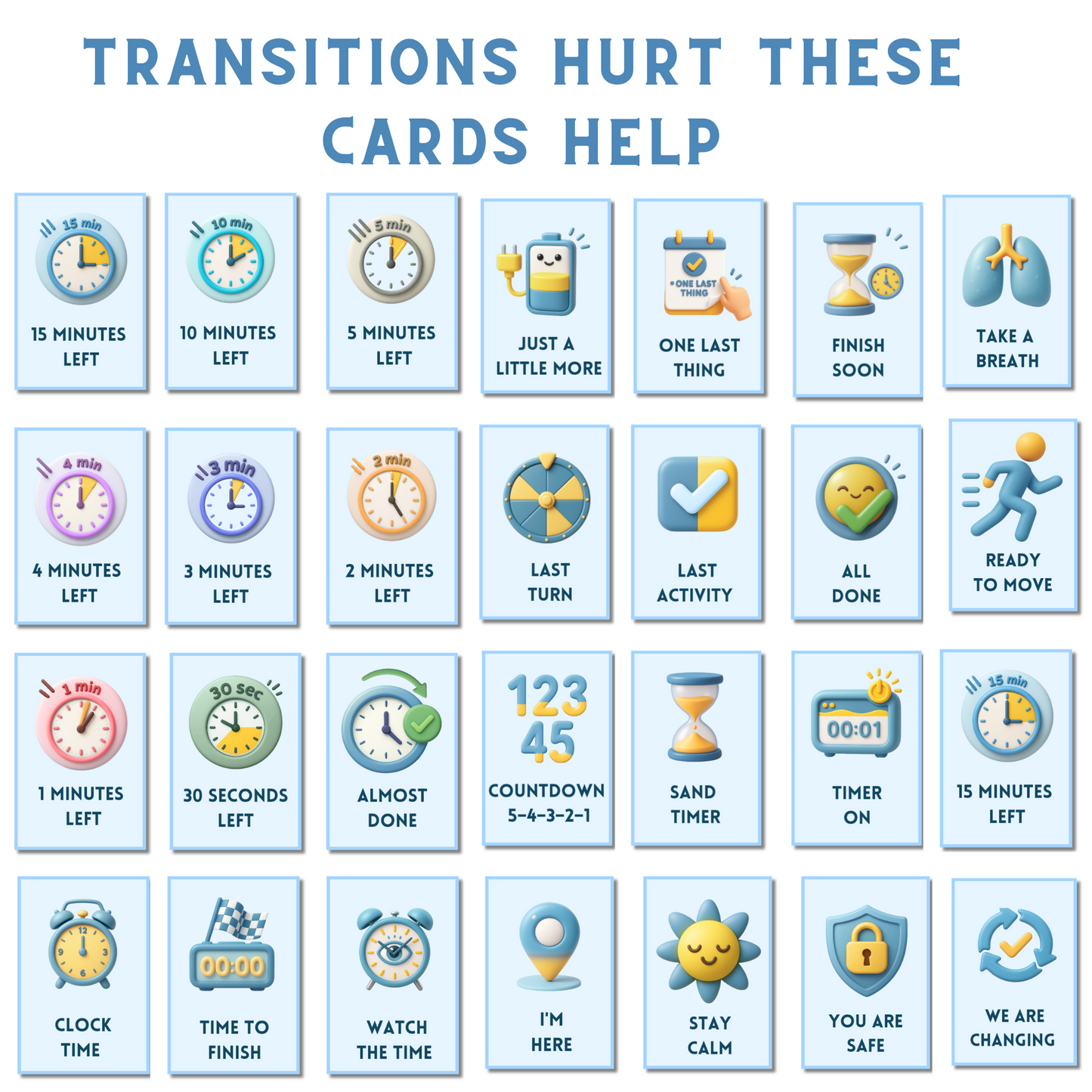 Autism Transition Countdown Cards – Visual Time Cards for Calm Transitions (Printable PDF)