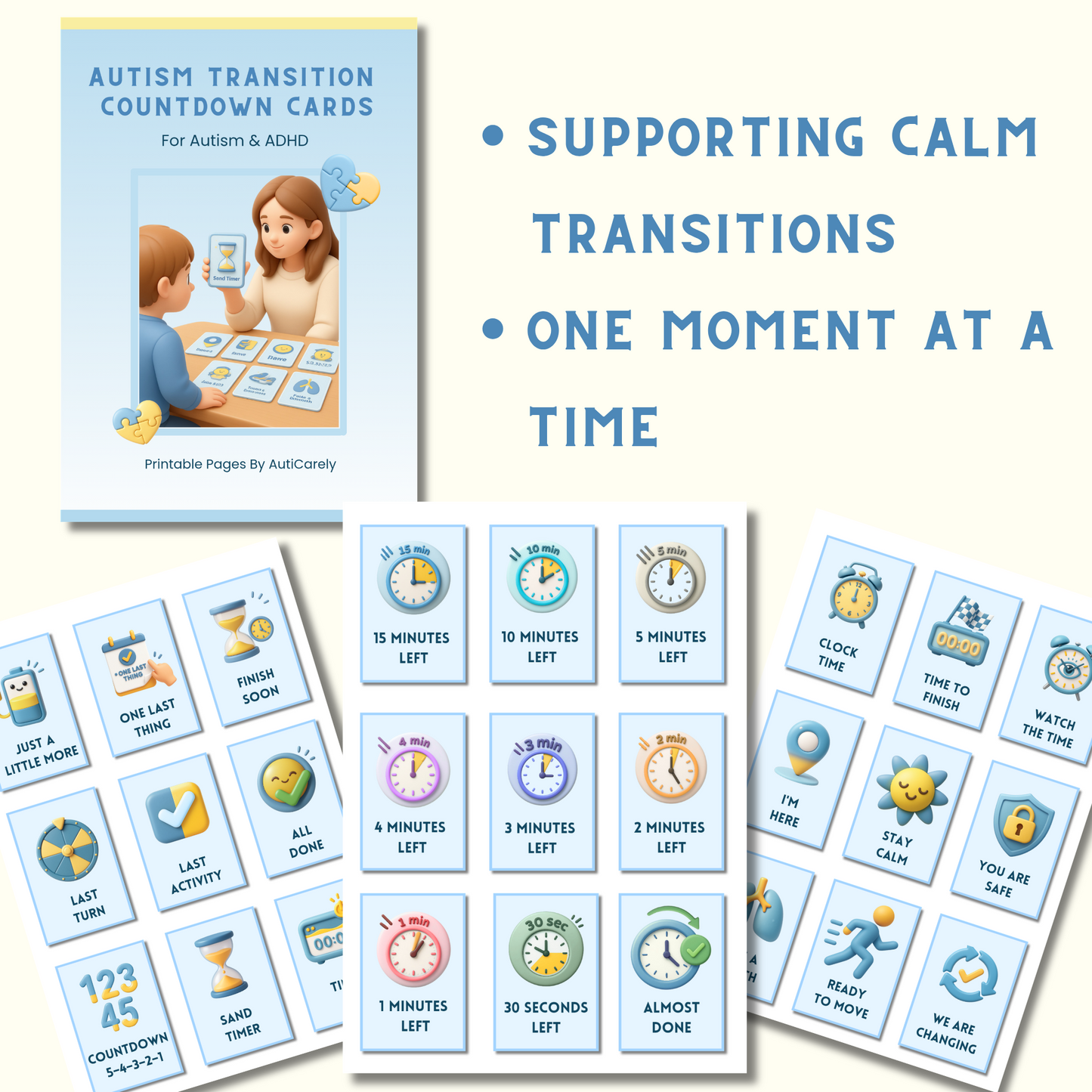 Autism Transition Countdown Cards – Visual Time Cards for Calm Transitions (Printable PDF)