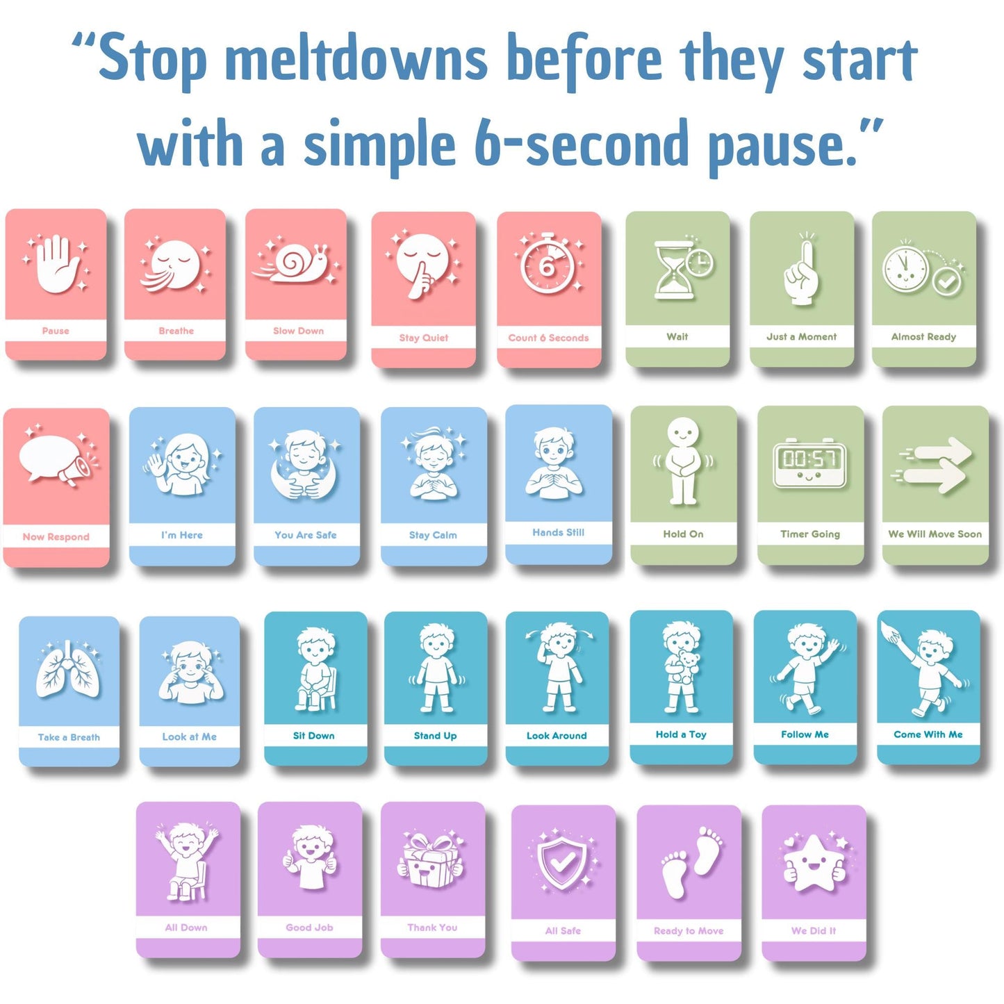 6-Second Reset Cards for Autism & ADHD | Calm Meltdown Prevention Visual System | visual supports