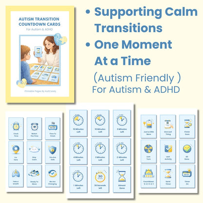 Autism Transition Countdown Cards – Visual Time Cards for Calm Transitions (Printable PDF)