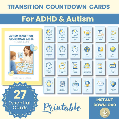 Autism Transition Countdown Cards – Visual Time Cards for Calm Transitions (Printable PDF)